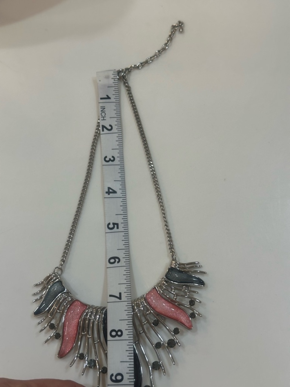 Vintage-Style Silver Tone Avant-Garde 14”- 17” Statement Necklace & Earring Set - Picture 7 of 8